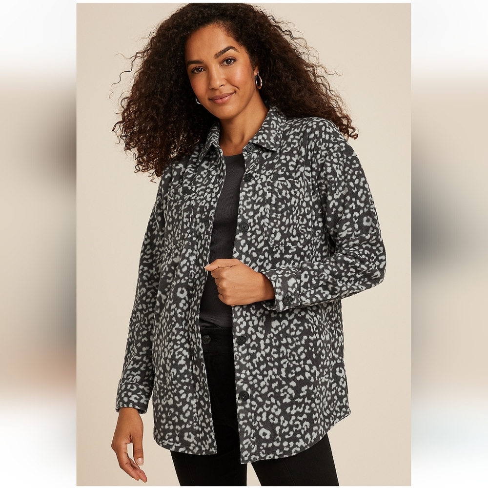 Maurices NWT Wilder Gray Leopard Print Fleece Shacket